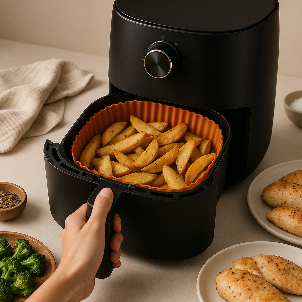 Silicone air fryer liner in basket