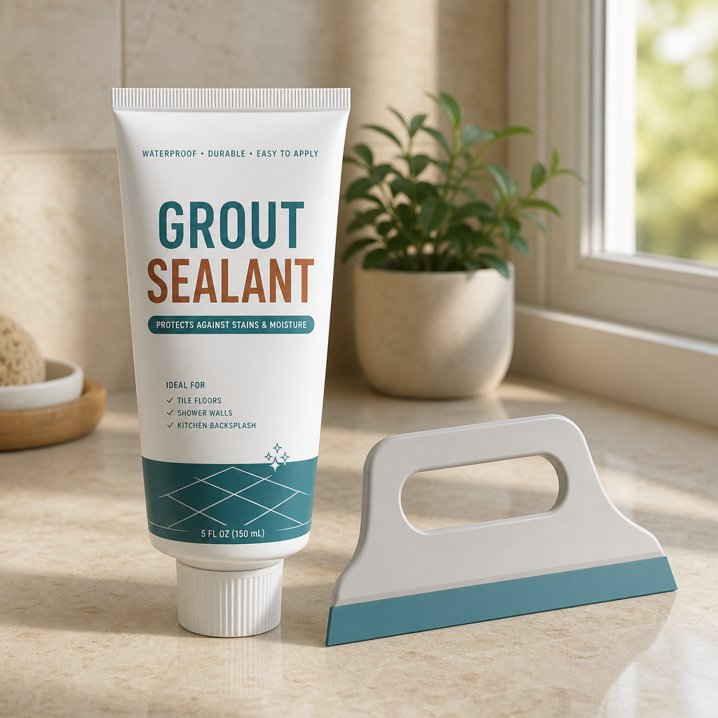 Grout sealant tube and scraper-spreader kit